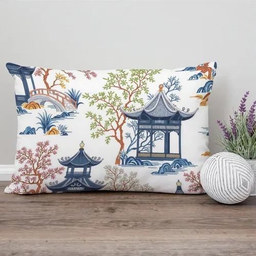 Vista 157 de ArogGeld Funda de cojín con flores verdes y blancas con flores grises y negras y hojas verdes en estilo chinoiserie, funda de almohada cuadrada