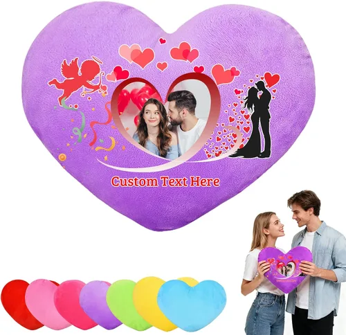 Vista 9 de Almohada de corazón personalizada con nombre de foto, almohadas de corazón personalizadas como almohada de San Valentín, regalos personalizados