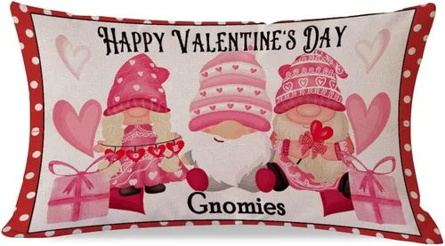 Vista 6 de Feliz día de San Valentín, lindos gnomos con almohadas lumbares de corazón, fundas de almohada decorativas de 12 x 20 pulgadas, funda de cojín