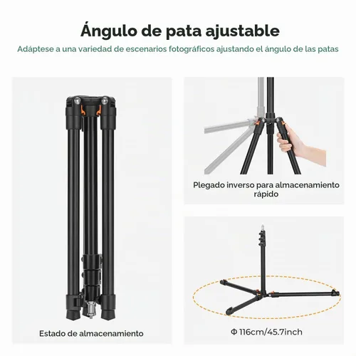 Vista 6 de K&F CONCEPT Soporte extensible para fotografía, trípode de aluminio de 6.5 pies, tornillo de 1/4 pulgadas