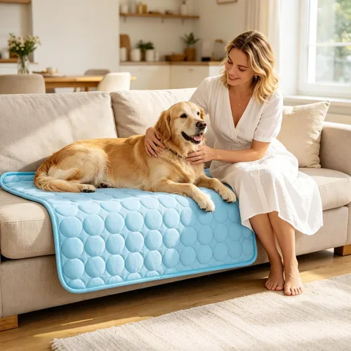 Vista 4 de Alfombrilla de enfriamiento para perros, almohadilla de enfriamiento de seda de hielo para gatos, alfombra de verano lavable para interiores
