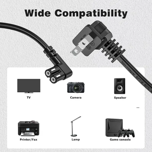 Vista 4 de Cable de alimentación de TV compatible con Samsung TV, Ancable de 6 pies y 90 grados en ángulo de 2 clavijas, cable de TV C7 compatible con Samsung
