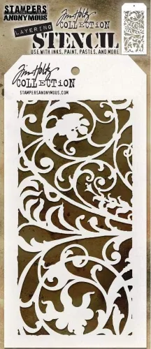 Vista 2 de Tim Holtz Plantillas de tamaño completo en capas, lanzadas en octubre de 2020, guión, hierro, arco decorativo, paquete de 3 (THS147, THS148, THS149)