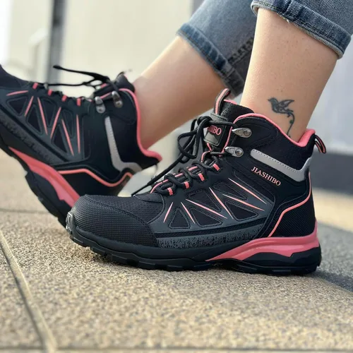 Vista 6 de JIASHIBO Botas de trabajo con punta de acero para mujer, calzado protector multifuncional, antideslizante, resistente a pinchazos, absorción