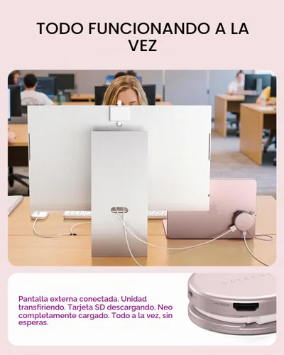 Vista 5 de Satechi OntheGo Hub USB-C 5 en 1, adaptador multipuerto, HDMI 4K/60Hz, carga de paso PD de 60 W, lector de tarjetas SD, USB-A y USB-C de 5 Gbps