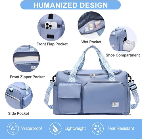 Vista 112 de Pequeña bolsa de gimnasio para mujer, bolsa de viaje con compartimento para zapatos