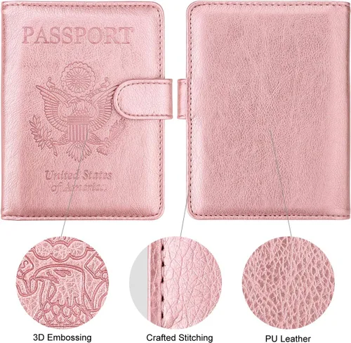 Vista 2 de WALNEW Funda para pasaporte, funda para pasaporte, tarjeta, cartera, E-oro rosa, Estilo E