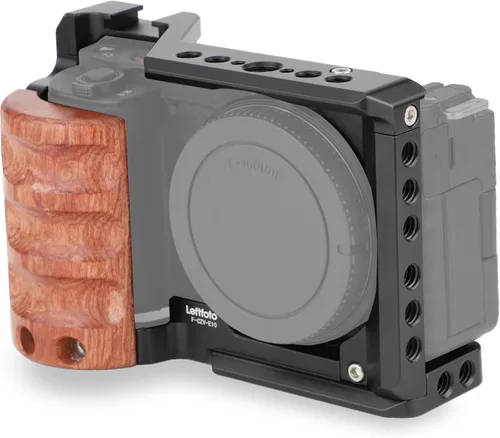 Vista 9 de Leftfoto Jaula de metal mejorada con mango de madera para Sony Alpha ZV-E10 Accesorios de grabación de video, micrófono de zapata fría/extensión