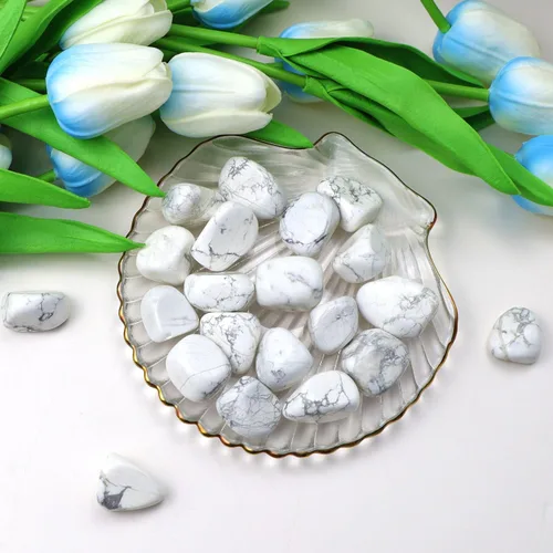 Vista 4 de QINJIEJIE Piedras pulidas de howlita blanca de 0.9 libras, piedras preciosas a granel, piedras curativas de cuarzo, juego de rocas decorativas