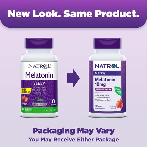 Vista 6 de Natrol Melatonina 10mg Fresa Disolver Rápida Tabletas Ayuda Nocturna para Dormir, 100+60 Recuento