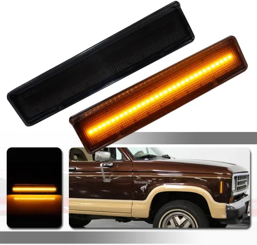Vista 12 de Para 1980 1981 1982 1983 1984 1985 1986 Ford BRONCO F-150 F-250 F-350 Luces de marcador laterales de parachoques delantero lente ámbar LED