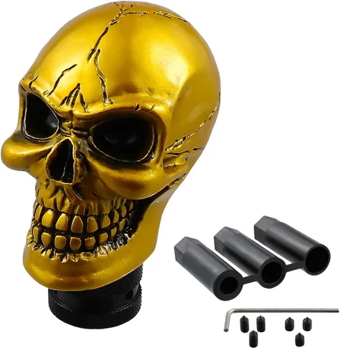 Vista 14 de Perilla de palanca de cambios en forma de calavera, de resina, para autos manuales o automáticos, Beige