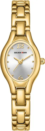 Vista 7 de GOLDEN HOUR Reloj de pulsera con caja ovalada vintage de tono dorado para mujer