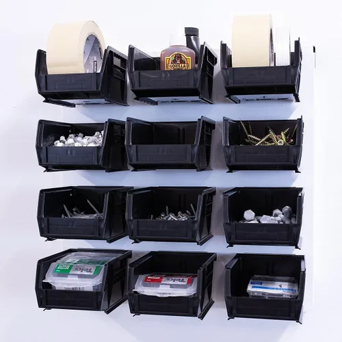 Vista 6 de OmniWall Sistema de almacenamiento de contenedores: sistema de organización de herramientas de garaje de metal montado en la pared de 16 x 16 Negro