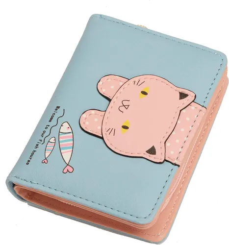 Vista 4 de Ecohaso Carteras para niñas y mujeres, monederos para adolescentes, lindo gato, cartera con patrón de gatito, monedero, organizador de tarjetas