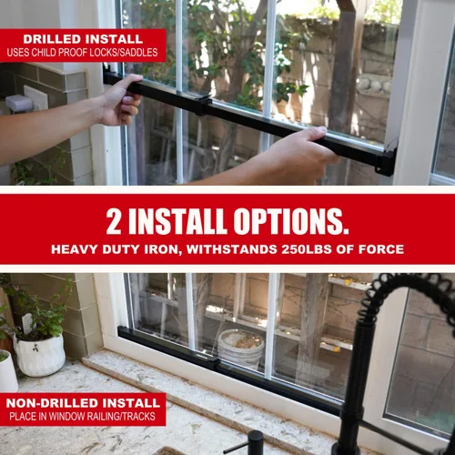 Vista 3 de SecurityMan Barra de seguridad para ventana, fácil de instalar para ventanas horizontales/verticales, barra de bloqueo de ventana ajustable