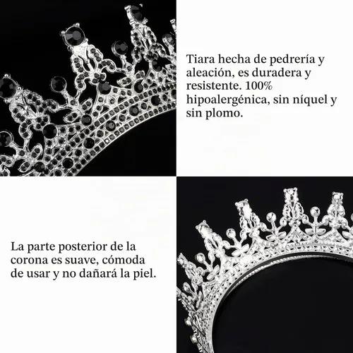 Vista 6 de COCIDE Tiaras negras y coronas para mujer, corona de reina tiara de princesa para niñas, diamantes de imitación, fiesta, damas de honor, boda