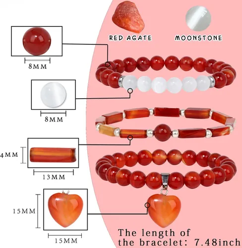 Vista 5 de Vinswet Pulseras de cuentas de cristal curativo para mujer, pulsera de piedras preciosas de piedra lunar de amatista natural, para aliviar
