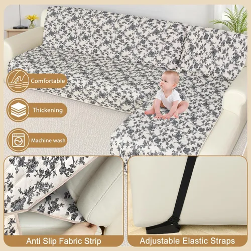 Vista 5 de ALIECOM Fundas para sofá modular, 100% impermeables, en forma de L, lavables, 2 piezas, fundas seccionales impresas con diván, protector de muebles