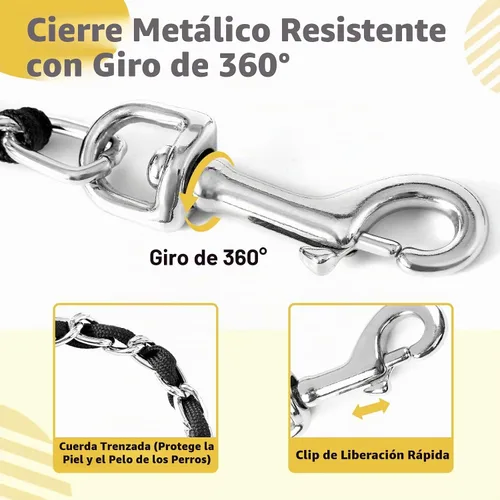 Vista 4 de Correa de Cadena para Perro a Prueba de Mordeduras, Correa de Cadena de Metal y Cuerda de Nylon para Perro con Mango Acolchado, Correas Resistentes