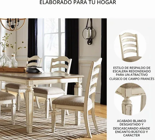 Vista 5 de Signature Design by Ashley Realyn - Juego de 2 sillas de comedor de madera, color blanco