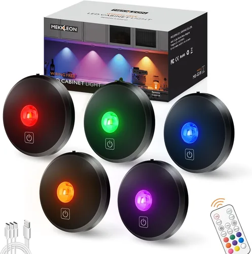 Vista 9 de Luces de disco recargables con control remoto, 12 luces LED de cambio de color inalámbricas para debajo del gabinete, luces LED RGB para TV