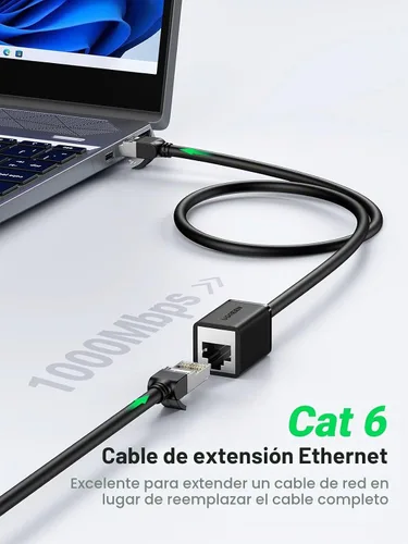 Vista 2 de UGREEN Cable de extensión Ethernet Cat6, extensor de cable LAN Cat 6 RJ45, cable de conexión de red macho a hembra, conector para módem de router