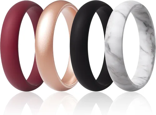 Vista 37 de ThunderFit Anillos de aniversario de silicona para mujer, 5.5 mm de ancho, 2 mm de grosor, bandas de goma de boda, paquete múltiple variado 1-12
