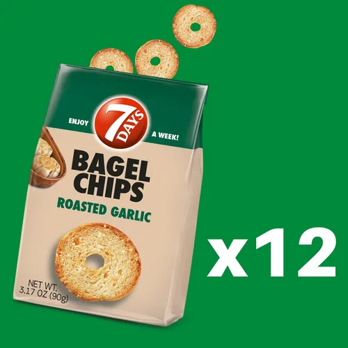 Vista 3 de 7Days Bagel Chips, ajo asado, natural, sin OMG (3.17 onzas, paquete de 12)