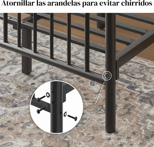 Vista 4 de LOEWAY Marco de cama de metal individual con cabecero y estribo clásicos