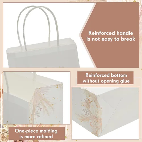 Vista 3 de 16 bolsas de regalo de agradecimiento con diseño floral de 6 x 3 x 8 pulgadas, pequeñas bolsas de papel con asas, bolsas de regalo bohemias