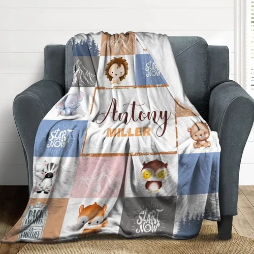 Vista 4 de Mantas personalizadas de bosque con nombre, manta personalizada con estampado de animales de la selva, mantas suaves personalizadas para niños