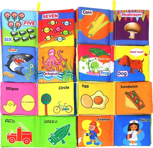 Vista 2 de Coolplay Baby's First - Juego de libros de tela suave no tóxica, libros arrugados de fricción con sonido crujiente, paquete de 8