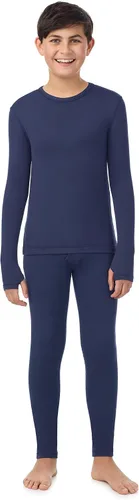 Vista 10 de Cuddl Duds Conjunto térmico con forro polar pesado para clima frío para niños, camisa de manga larga y leggings, pantalones largos para niños Negro