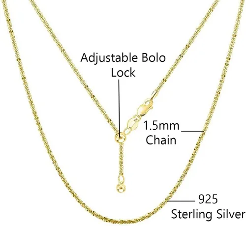 Vista 3 de Savlano Collar de plata de ley 925 maciza de 0.059 in entrecruzado Roc Bolo ajustable de 14 a 24 pulgadas para mujer, fabricado en Italia, viene