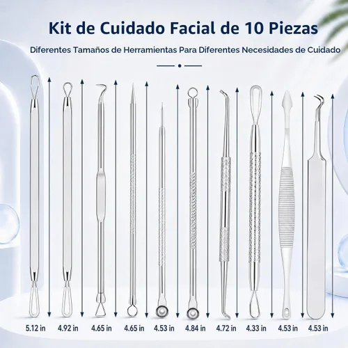 Vista 6 de MENOLY Kit de herramientas para reventar espinillas, 10 piezas, herramienta para eliminar espinillas, para acné, espinillas, comedones, acné, nariz