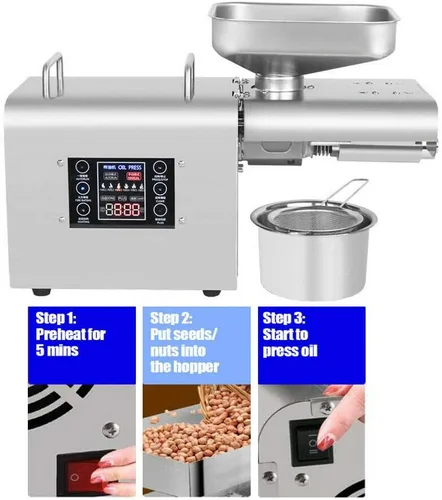 Vista 2 de Máquina automática de prensa de aceite de semillas de nuez Expulsor de aceite eléctrico Extractor de prensa de aceite para lino de coco, maní