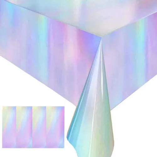 Vista 13 de Paquete de 4 manteles de plástico a cuadros desechables, manteles de papel de aluminio brillante para mesas rectangulares, decoraciones de fiesta