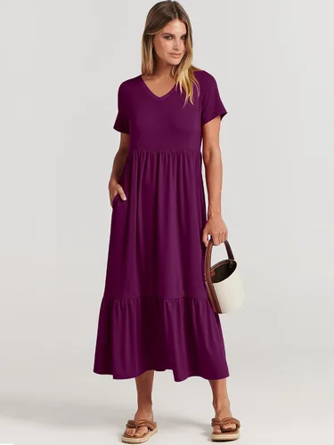 Vista 7 de ANRABESS Vestido largo casual de verano para mujer, manga corta, cuello en V, escalonado, playa, vacaciones, vestido de verano 2025