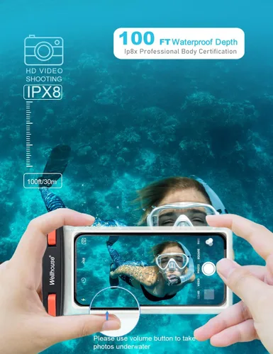 Vista 3 de wellhouse Funda impermeable para teléfono, estuche impermeable para iPhone 16 15 14 13 12 Pro Max XS Samsung, bolsa seca para celular IPX8 3D