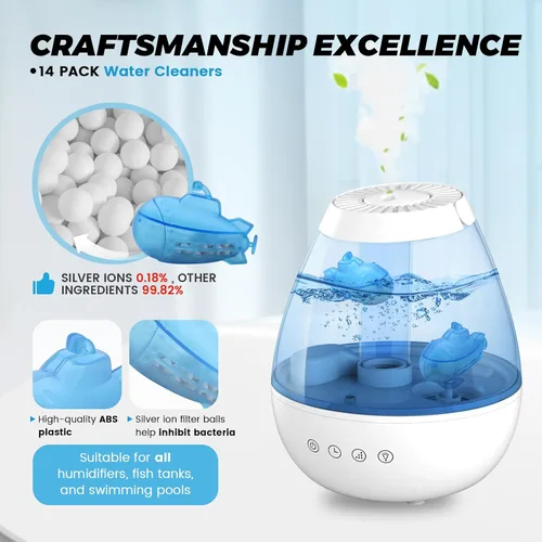 Vista 2 de puxyblue Paquete de 14 humidificadores de tanque limpiador azul pequeño submarino apto para la mayoría de humidificadores y peceras, purifica
