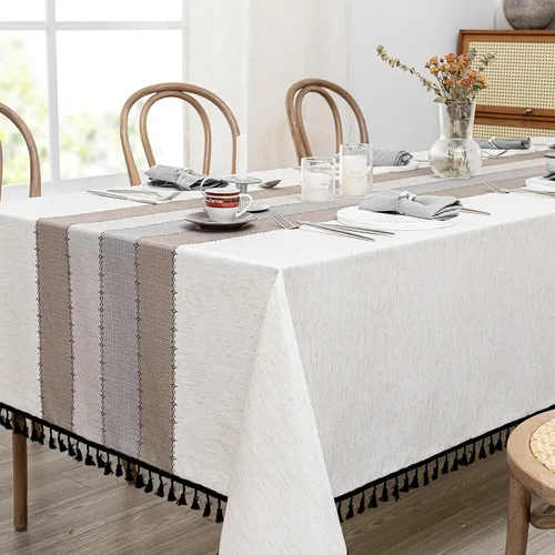 Vista 11 de MYSKY HOME - Mantel para mesa rectangular, impermeable, manteles de algodón suave para interior/exterior, mantel sin arrugas para mesa rectangular