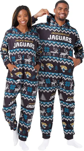 Vista 54 de FOCO Unisex NFL Team Logo Pajamas One Piece Onesie Patrón feo navideño