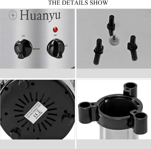 Vista 4 de Huanyu Fuente de fondue de chocolate de acero inoxidable pequeña torre de 4 niveles de altura 17.7 in para celebración/boda/cumpleaños/Navidad (220V)