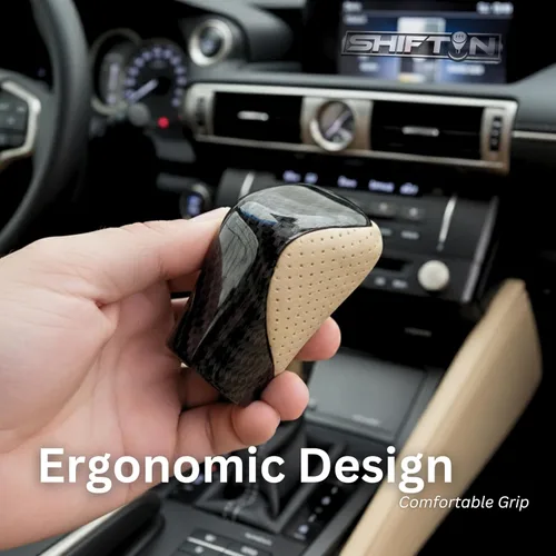 Vista 7 de Pomo de palanca de cambios para Lexus ES GS GX IS NX RC RX 200t 300 350 3450h 450hL 350L (Cuero Beige Marfil/Patrón de Carbono)