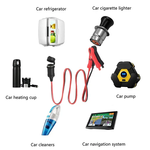 Vista 6 de Adaptador de encendedor de cigarrillos Abrazadera de batería 3 pies 16 AWG Alligator Clips a Femenino Coche Negro+rojo 3FT 16AWG