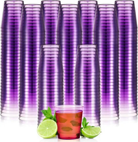 Vista 7 de Tioncy 300 vasos de chupito de plástico de 1 onza, reutilizables para bodas, fiestas, muestras y degustaciones, color negro