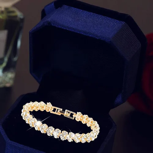Vista 2 de Pulseras de eslabones de moda para mujeres y niñas, pulsera de diamantes de imitación de drenaje único de oro para mujer, pulseras de diamantes