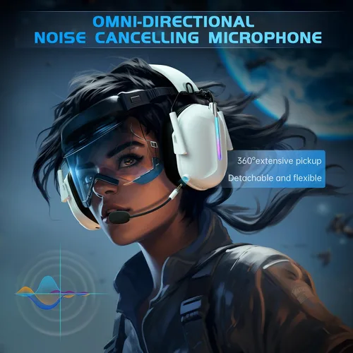Vista 4 de Gvyugke Auriculares inalámbricos para juegos para PS5, auriculares USB de 2.4 GHz con micrófono para PS4, PC, Nintendo Switch, Mac, computadora