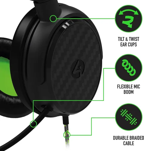 Vista 4 de 4Gamers C6-100 Auriculares para juegos sobre la oreja negros y verdes compatibles con PS4PS5, Xbox, Switch, PC con micrófono flexible, conector